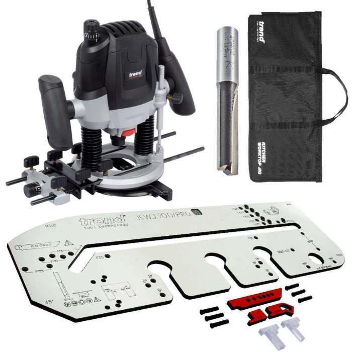 Trend T7EK Router, Trend KWJ700/PRO Kitchen Worktop Jig, Case & Worktop ...